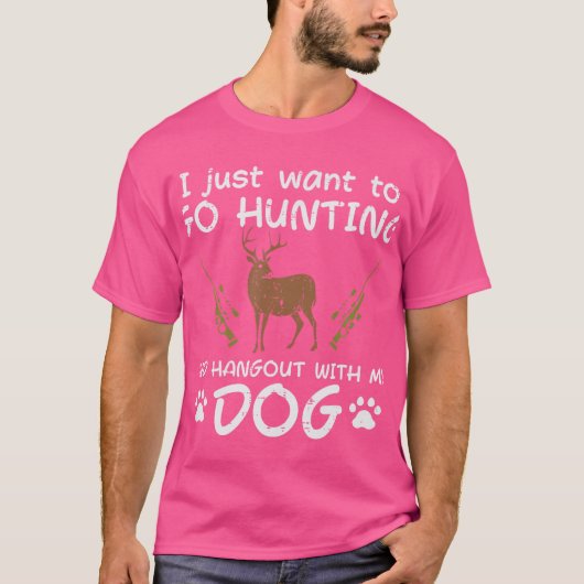 犬の鹿ハンターおもしろいメンズと狩りハングアウト Tシャツ (正面)