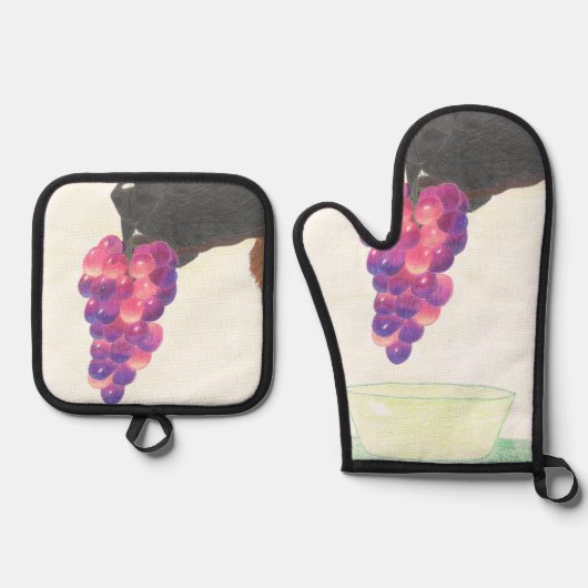 犬の鼻とブドウ 鍋つかみ&鍋敷きセット (正面)