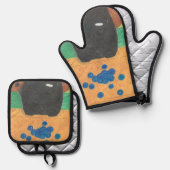 犬の鼻とブルーベリー 鍋つかみ&鍋敷きセット (正面/裏面)