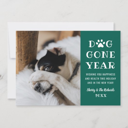 犬の1年 おもしろいグリーンペット写真 シーズンカード (正面)