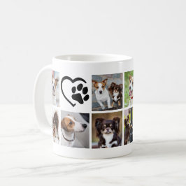 犬の10枚フォトコラージュ 肉球 ハート コーヒーマグカップ