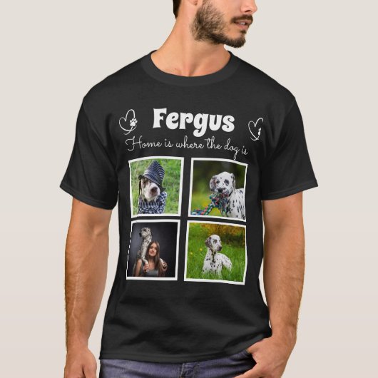 犬の4フォトコラージュ家族の写真メモリ Tシャツ (正面)