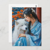 犬の〔占星術の〕十二宮図アート中国のを持つ女の子 ポストカード (正面/裏面)