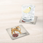 犬の〔占星術の〕十二宮図中国の芸術 スクエアペーパーコースター (インサイチュ)