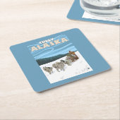 犬のSledding場面-カレー、アラスカ スクエアペーパーコースター (アングル)