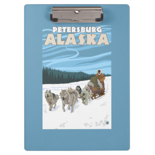 犬のSledding場面-ピーターズバーグ、アラスカ クリップボード