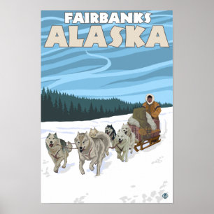 犬のSledding場面-フェアバンクス、アラスカ ポスター