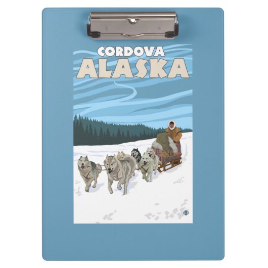 犬のSledding場面- Cordova、アラスカ クリップボード (正面)