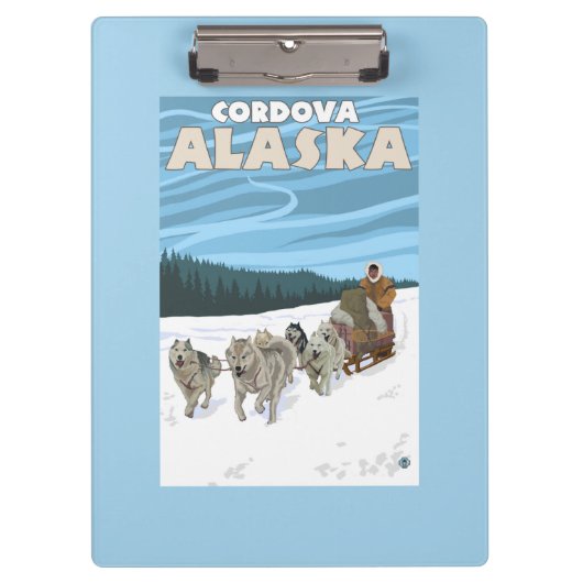 犬のSledding場面- Cordova、アラスカ クリップボード (正面)