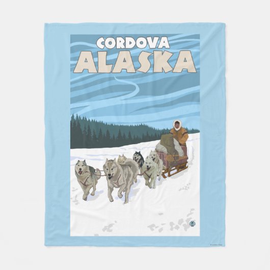 犬のSledding場面- Cordova、アラスカ フリースブランケット (正面)