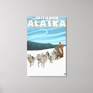 犬のSledding場面- Iditarod、アラスカ キャンバスプリント