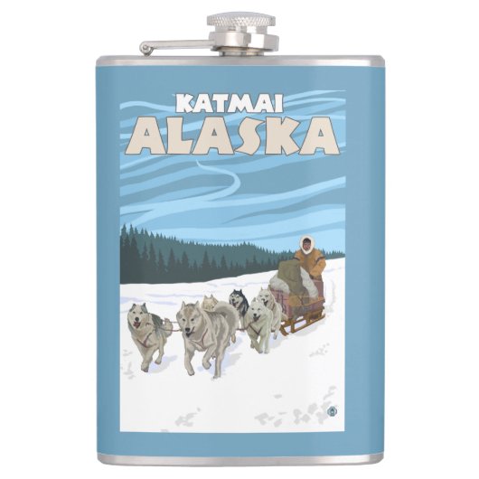 犬のSledding場面- Katmai、アラスカ フラスク (正面)
