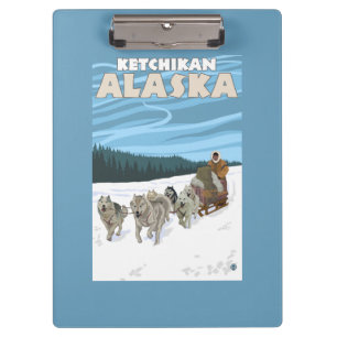 犬のSledding場面- Ketchikan、アラスカ クリップボード