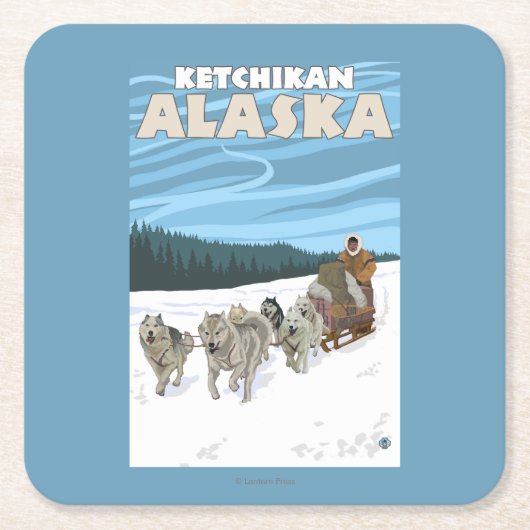 犬のSledding場面- Ketchikan、アラスカ スクエアペーパーコースター (正面)