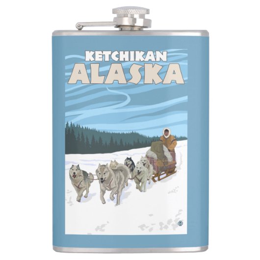 犬のSledding場面- Ketchikan、アラスカ フラスク (正面)