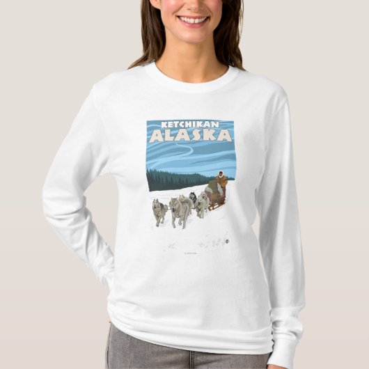 犬のSledding場面- Ketchikan、アラスカ Tシャツ (正面)