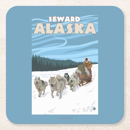 犬のSledding場面- Seward、アラスカ スクエアペーパーコースター (正面)