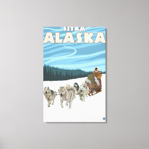 犬のSledding場面- Sitka、アラスカ キャンバスプリント