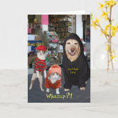 犬のWhazupのカスタマイズ可能でおもしろいなペットか猫または誕生日 カード (黄色い花)