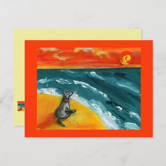 犬はがき付き旅行と日没 ポストカード (正面/裏面)