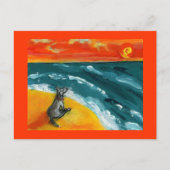 犬はがき付き旅行と日没 ポストカード (正面)