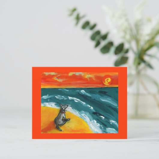 犬はがき付き旅行と日没 ポストカード (スタンド正面)