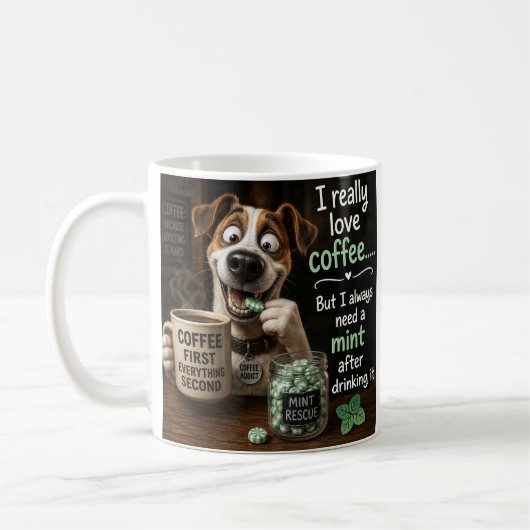 犬はコーヒーを飲むことについての真実を語る コーヒーマグカップ (左)