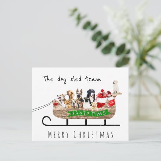 犬はチームドッグをそり、聖降誕祭お目出度う ポストカード (スタンド正面)