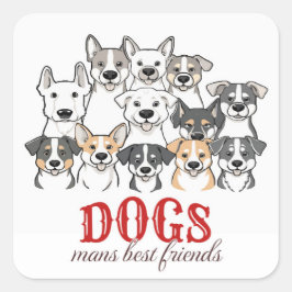 「犬は人間の最高の友達" かわいいキャラクターの犬のグループ  スクエアシール