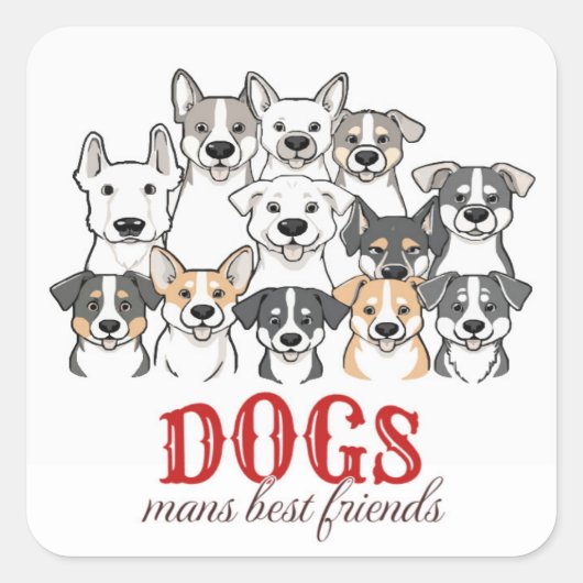 「犬は人間の最高の友達" かわいいキャラクターの犬のグループ スクエアシール (正面)