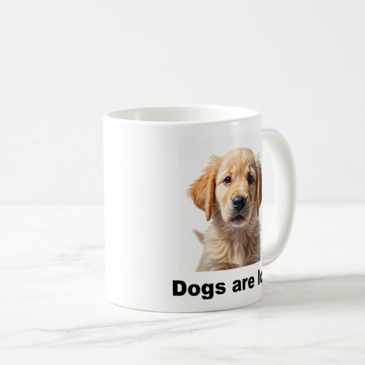 「犬は愛である」と誇らしげに宣言するコーヒーマグ コーヒーマグカップ (正面右)