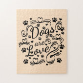犬は愛の足とハートタイポグラフィ ジグソーパズル (縦)