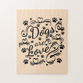 犬は愛の足とハートタイポグラフィ ジグソーパズル