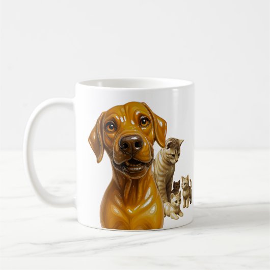 犬は猫の母とその子猫の集団に会う コーヒーマグカップ (左)