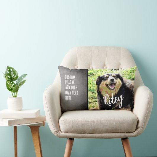 犬は自分の写真と文字を追加カスタム ランバークッション (椅子)