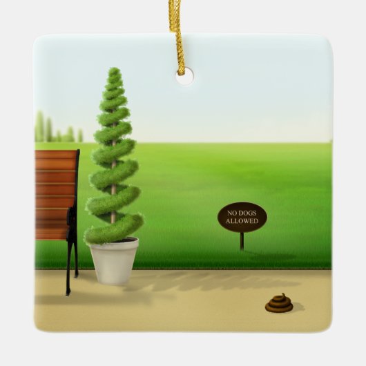 "犬は許さ保ない" "草のオフ"庭師 セラミックオーナメント (正面)