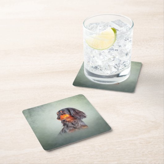 犬は長い髪のダシュントを育てる スクエアペーパーコースター (インサイチュ)