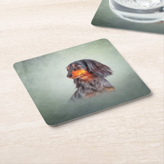 犬は長い髪のダシュントを育てる スクエアペーパーコースター (アングル)