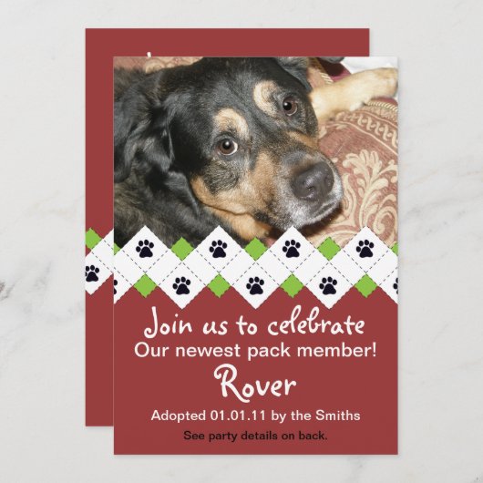 犬または子犬の採用のパーティーの発表 招待状 (正面/裏面)