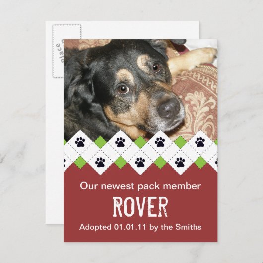 犬または子犬の採用の発表 案内ポストカード (正面/裏面)