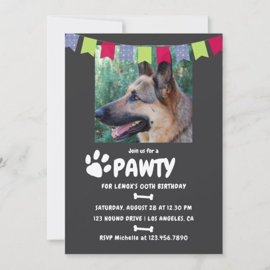 犬または子犬の誕生日パーティーの写真の招待 招待状 (正面)