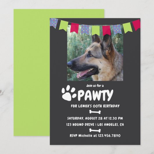 犬または子犬の誕生日パーティーの写真招待状 招待状 (正面/裏面)