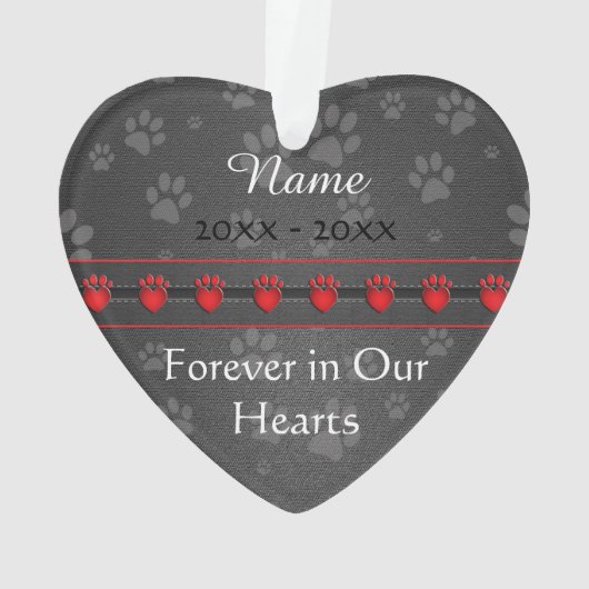 犬または猫のカスタム、灰色の足跡追悼 オーナメント (裏面)