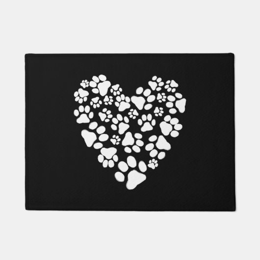 犬または猫の手のプリントハート |ペット好き ドアマット (正面)