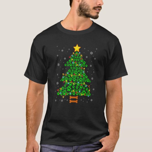 犬または猫の足 クリスマスツリー イルミネーション パジャマ Tシャツ (正面)