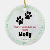 犬または猫の追悼用爪の緑の花輪 セラミックオーナメント (正面)