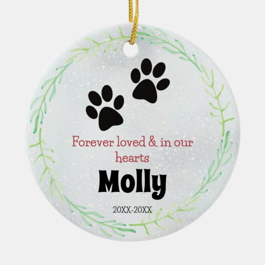 犬または猫の追悼用爪の緑の花輪 セラミックオーナメント (正面)
