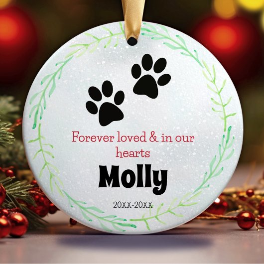 犬または猫の追悼用爪の緑の花輪 セラミックオーナメント