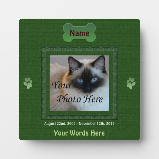 犬または猫の追悼 エレガントグリーン フォトプラーク (正面)