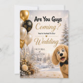 犬も来るの？楽しい冬の結婚式 招待状 (正面)